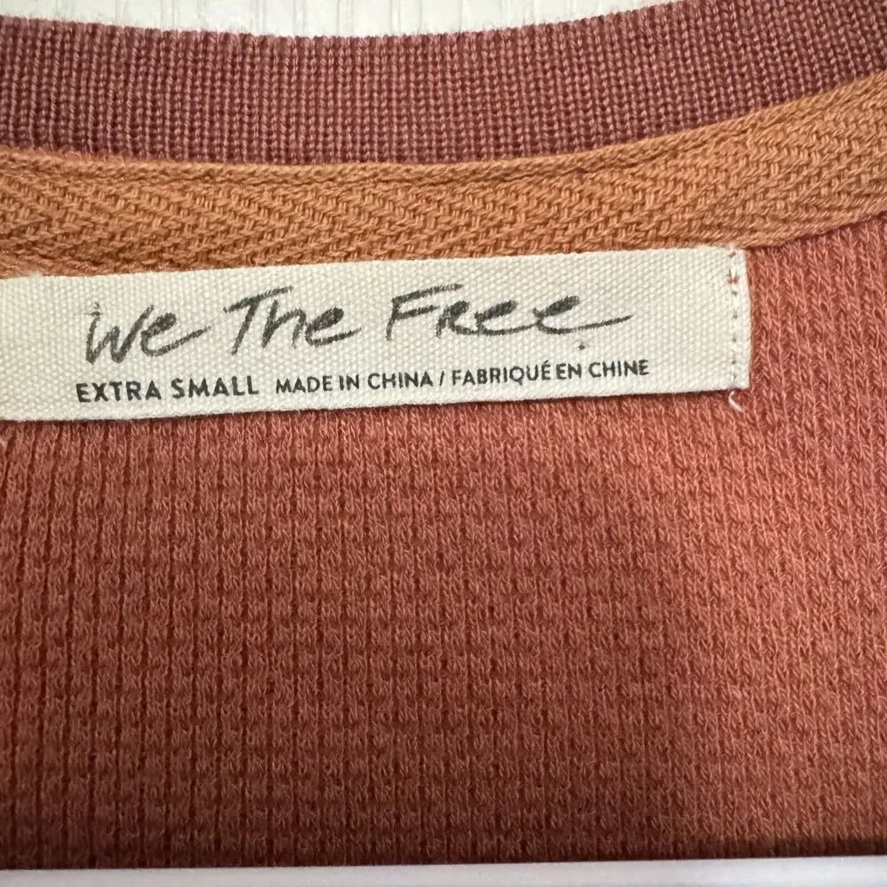 Free People Mikah Notch Neck Top Thermal Fair Isle Sleeves Autumn Combo XS‎ NWT